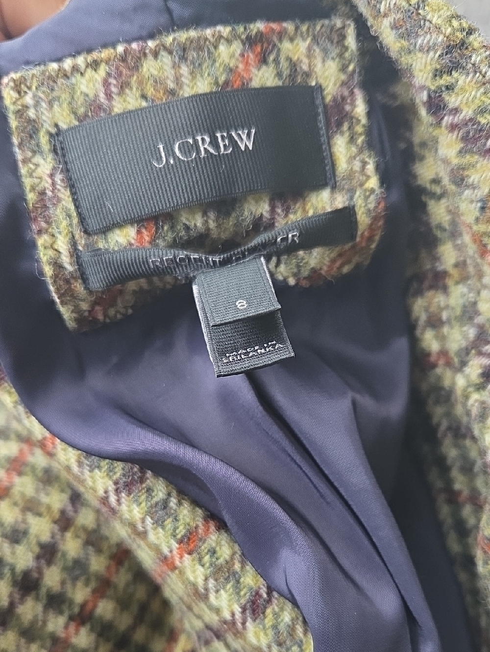J. Crew Size 8 Reagent Houndstooth Tweed Blazer in Olive, Navy & Rust - Picture 4 of 9